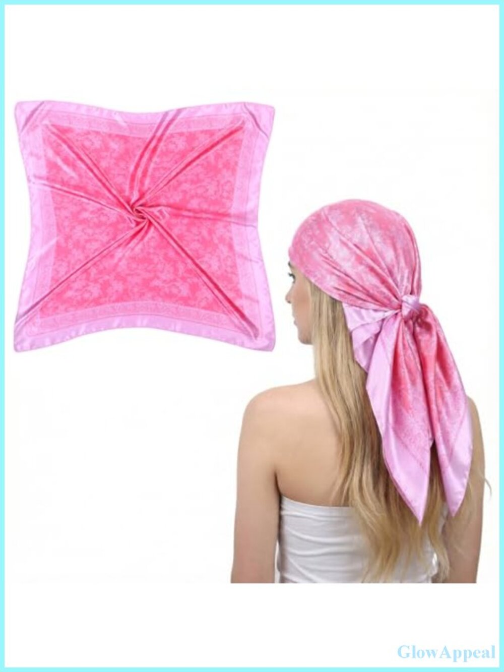 Pink Floral Polyester Square Scarf Versatile Hair Wrap Neck Scarf 35x35